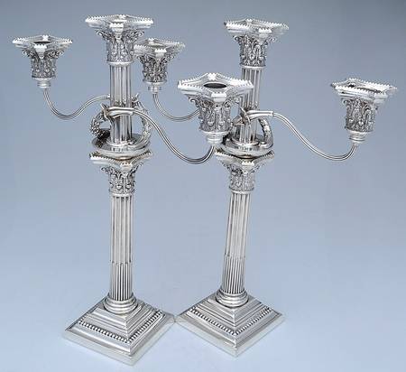 A3208 (Sterling, Hollowware) Pair of 3 Light Weighted Candelabra with Bobech