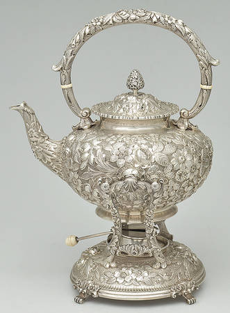 Repousse (Hollowware, Sterling) Kettle, Stand & Burner