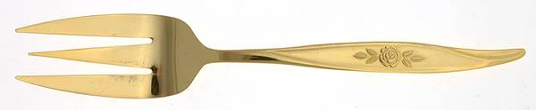 Avon Rose (Gold Electroplate) Medium Solid Cold Meat Serving Fork