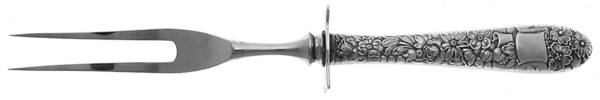 Ribbon Rose (Sterling, 1942) Small Steak Carving Fork with Stainless Prongs