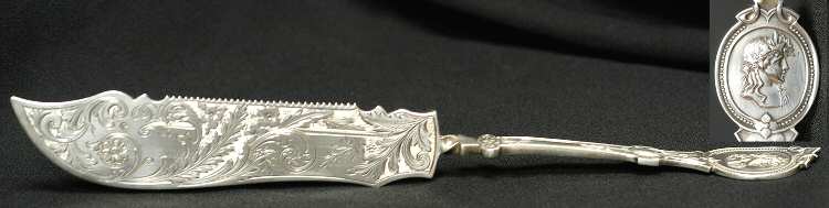 Medallion (STERLING, 1867) Solid Cake Saw, Bright Cut, Twisted Handle