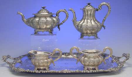 Silverplate Hollowware 4 Piece Tea Set (with Tray)