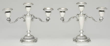 Georgian (Sterling, Hollowware) Pair of Weighted 3 Light Candelabra
