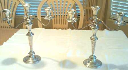 HTG5 (Sterling, Hollowware) Pair of 14" 3 Light Weighted Candelabras