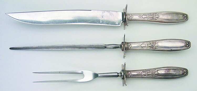Ambassador (Silverplate, 1919) Large 3-Piece Roast Carving Set w/ Stainless Blade
