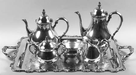 American Rose (Silverplate, Holloware) 6-Piece Plated Tea Set (Waste & Tray)