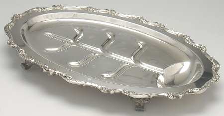 American Rose (Silverplate, Holloware) Medium Platter Footed Meat Platter with Well