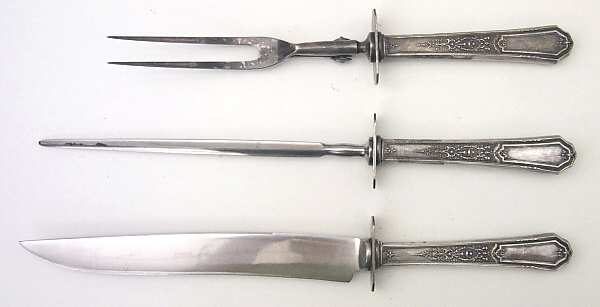 Ancestral (Silverplate, 1924) Large 3-Piece Roast Carving Set w/ Stainless Blade