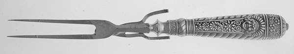 Assyrian Head (Silverplate, 1886) Large Roast Carving Fork, Silverplate Prongs