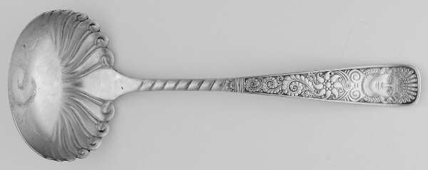 Assyrian Head (Silverplate, 1886) Gravy Ladle, Brightcut Solid Piece