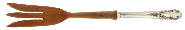 Bridal Veil (Sterling, 1950, No Monograms) Salad Serving Fork with Wooden Prongs