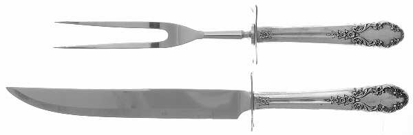 Bridal Veil (Sterling, 1950, No Monograms) Large 2-Piece Roast Carving Set w/ Stainless Blade by International Silver