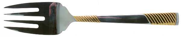 Calypso (Stainless, Gold Accent) Large Solid Cold Meat Serving Fork