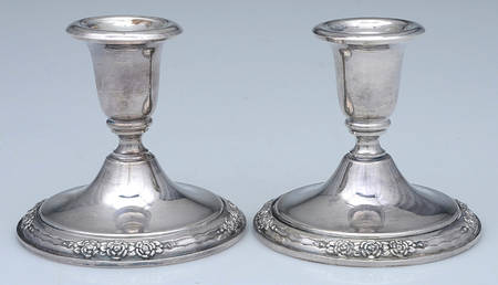Camille (Silverplate, Hollowware) Pair of Silverplate Console Candleholders