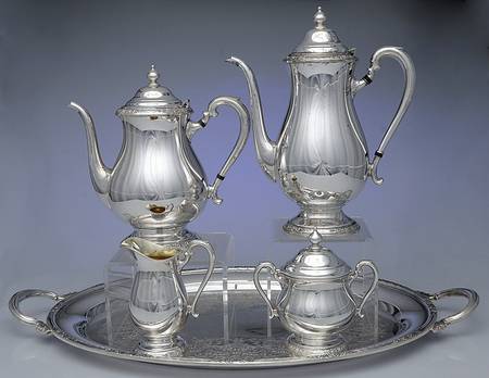 Camille (Silverplate, Hollowware) 5-Piece Silverplate Tea Set (with Tray)