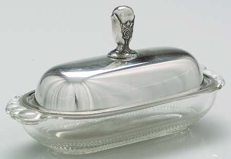 Camille (Silverplate, Hollowware) Crystal Butter with Silverplate Lid