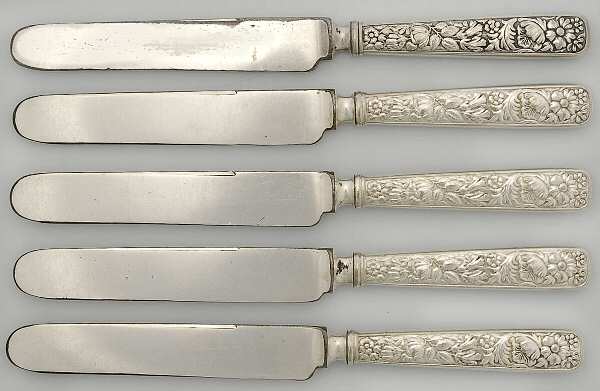 Embossed (Silverplate, 1882) (Set of 5 ) Old French Hollow Knife with Bolster