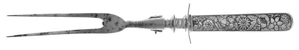 Embossed (Silverplate, 1882) Large Stainless-Prong Roast Carving Fork
