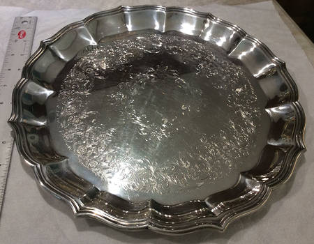 English Flutes (Silverplate, Hollowware) Small Round Silverplate Tray