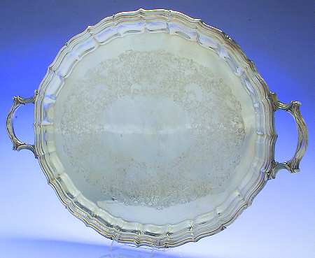 English Flutes (Silverplate, Hollowware) Large Silverplate Waiter Tray