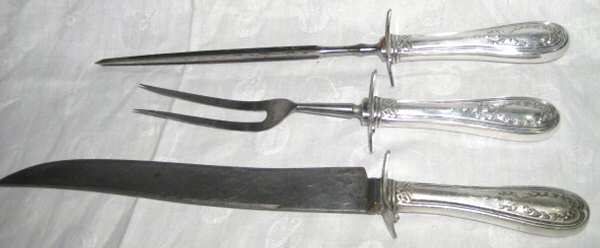 Garrick (Silverplate, 1908) Large 3-Piece Roast Carving Set w/ Stainless Blade