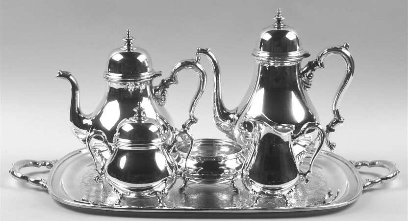 Georgian Court (Silverplate, Hollowware) 6-Piece Plated Tea Set (Waste & Tray)