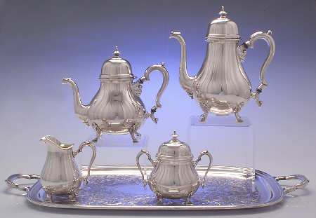 Georgian Court (Silverplate, Hollowware) 5-Piece Silverplate Tea Set (with Tray) by International Silver