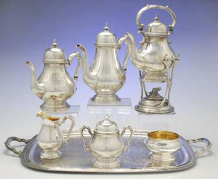 Georgian Castle (Silverplate, Hollowware) 7-Piece Plated Tea Set (w/ Waste, Kttle & Try)