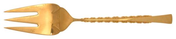 Golden Camille (Gold Electroplate, 1980) Large Solid Cold Meat Serving Fork