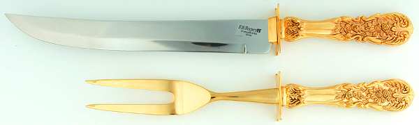 Golden French Rose (Gold Electroplate) Large 2-Piece Roast Carving Set w/Stainless Blade