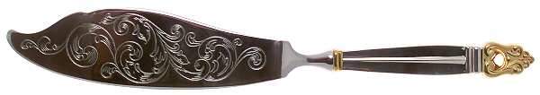 Golden Royal Danish (Gold Accent) Engraved Fish Serving Knife-Stainless Blade
