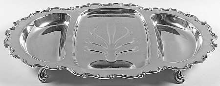 Joanne (Silverplate, Hollowware) Large 3-Part Footed Meat Platter