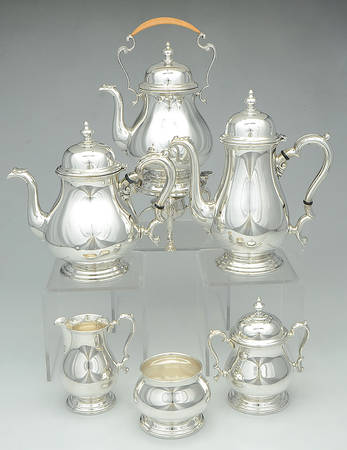 Kenilworth (Sterling, Holloware) 6 Piece Tea Set (SCP, STP, SCR, SSU, SWB, SKES)