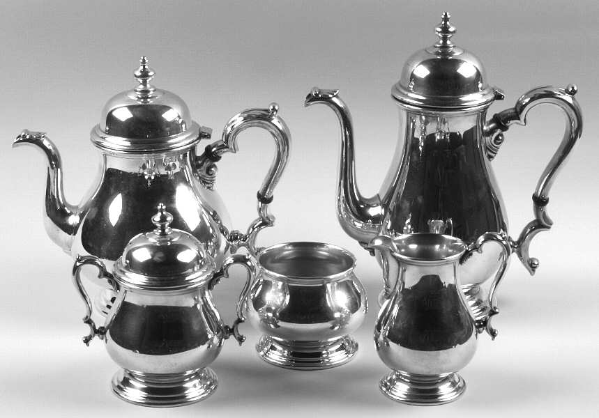 Kenilworth (Sterling, Holloware) 5 Piece Tea Set (SCP, STP, SCR, SSU, SWB)