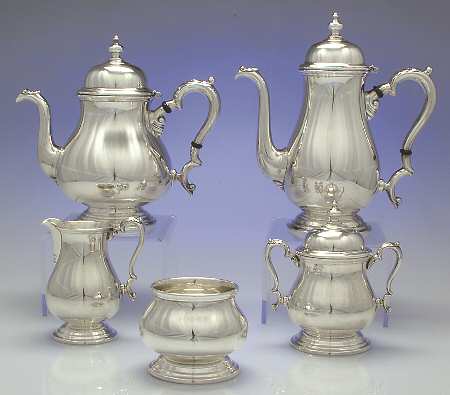 Kenilworth (Sterling, Holloware) 5 Piece Tea Set (SCP, STP, SCR, SSU, SWB)