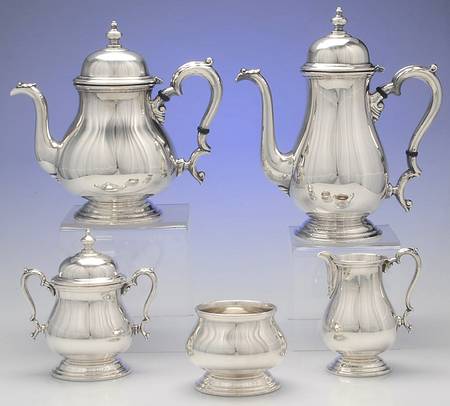 Kenilworth (Sterling, Holloware) 5 Piece Tea Set (SCP*, STP*, SCR*, SSU*, SWB*)