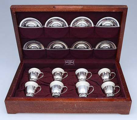 La Paglia Designed (Sterling, Hollowware) Demi Cup and Saucer with Liner - Set of 8 with Case