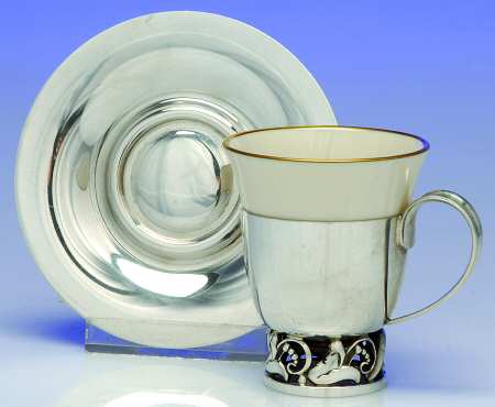 La Paglia Designed (Sterling, Hollowware) Sterling Demitasse Cup, Saucer and Liner