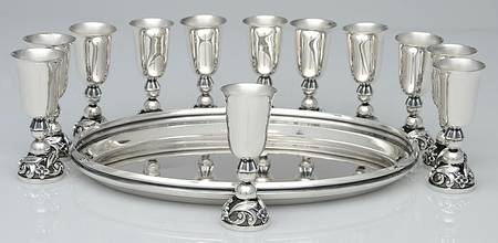 La Paglia Designed (Sterling, Hollowware) Cordial - Set of 12 with Oval Tray