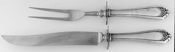Leicester (Sterling, 1911, No Monograms) 2 Piece Small Carving Set W/ Sterling Guard