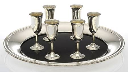 Lord Saybrook (Sterling, Hollowware) (Set of 6) Cordial Set with Lucite Tray