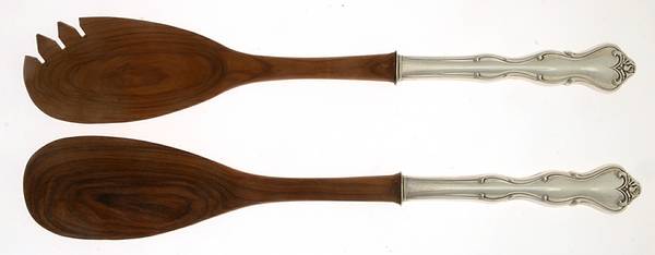 Mademoiselle (Sterling, 1964, No Monograms) Wooden Bowl 2-Piece Salad Set