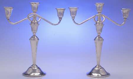 Sterling Hollowware Pair of Medium 3-Light Candelabra