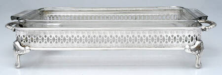 Silverplate Hollowware 3 Qt Glass Rectangular Casserole W/Holder