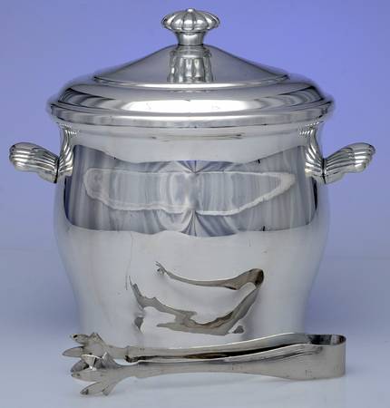 Silverplate Hollowware Ice Bucket with Lid & Tongs