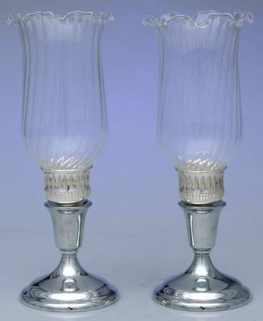 Silverplate Hollowware Pair of Hurricane Lamps & Globes