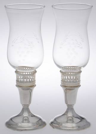 Silverplate Hollowware Pair of Hurricane Lamps & Globes