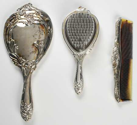 Silverplate Hollowware 3-Piece Vanity Set (Brush, Comb and Mirror)