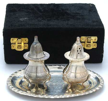 Silverplate Hollowware Salt & Pepper with Tray Set