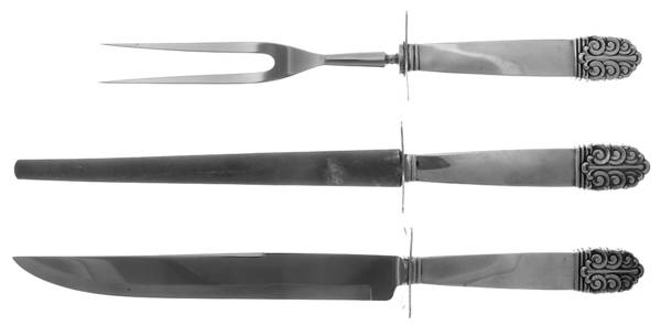 Northern Lights (Sterling, 1946, Glossy) (3 Pc)Carving Set-Lg Stnbl/Roast w/Sterling Guard